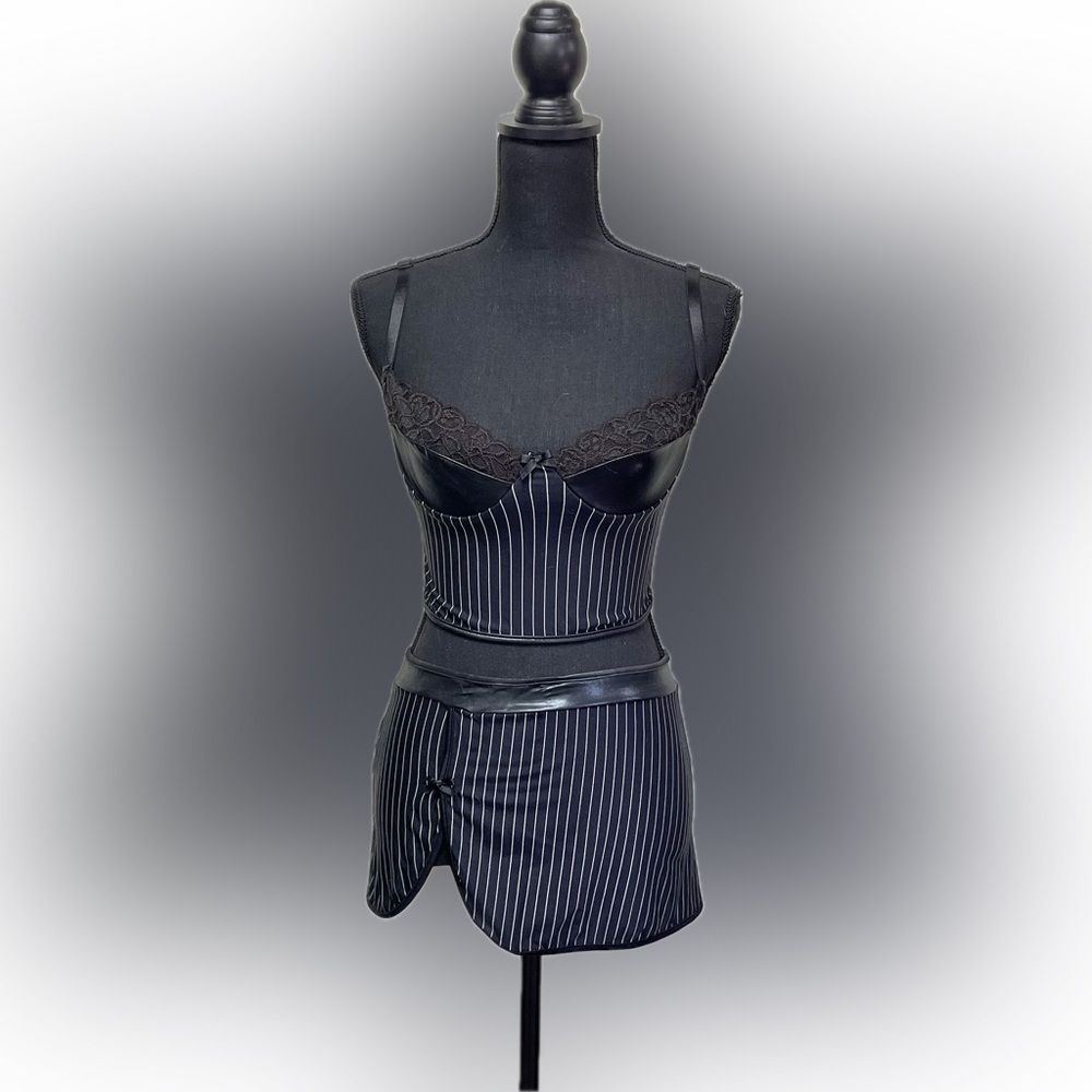 Black & White Pinstripe Top & Skirt Set